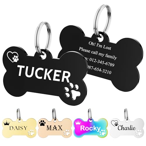 MéDaille Identification Pour Animaux De Compagnie - Plaque PersonnaliséE Pour Chien Et Chat Avec IcôNe & 5 Lignes De Texte Gravé En Acier Inoxydable Medaille Chien,Patte creuse d’os