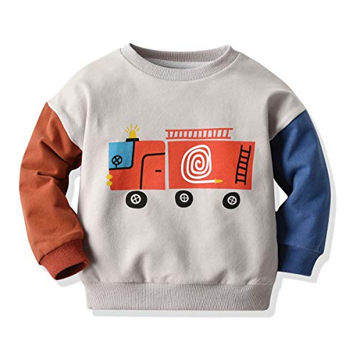 Toddler Baby Boys Crewneck Sweatshirt Top Long Sleeve Car Print Tee Shirt Casual Spring Clothes (Grey Top, 12-24 Months)