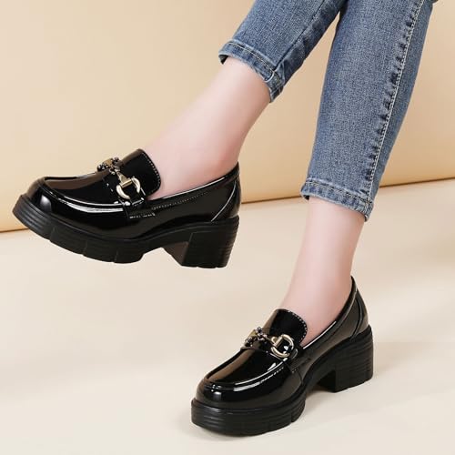 Image of Loafers for Women Chunky Platform Lug Sole Slip On Penny Loafer Shoes | Women's Classic Round Toe Loafers Business Casual Office Work Shoes Comfort Flats for Ladies Daily Dating Party School Wear