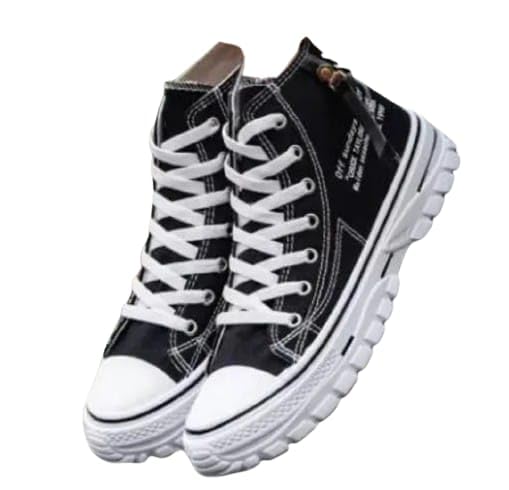 Mens High-Top Lace-Up Casual Sneakers, Black (Black, 7) (B0D6W8SKKD) Amazon Price History, Amazon Price Tracker