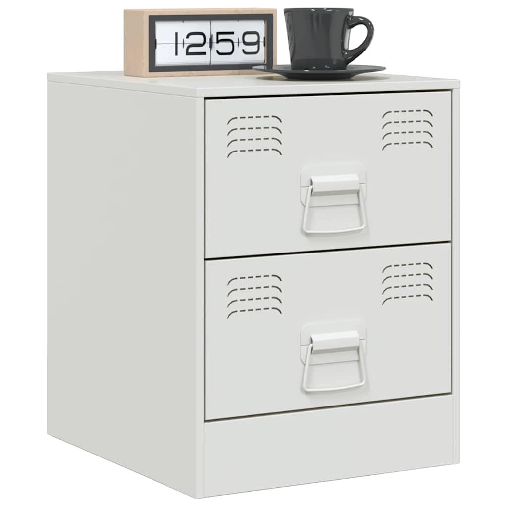 Acero laminado en frío diseño elegante almacenaje práctico Blanco 34 5 x 39 | Mesita de noche acero blanco 34,5x39x44 cm con dos cajones, moderna y resistente, organizador para dormitorio y salón