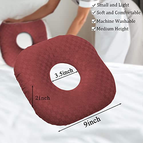 Image of Ear Piercing Pillow for Side Sleepers, Pillow with an Ear Hole for CNH and Ear Pain Ear Inflammation Pressure Sores, O-Shaped Side Sleeping Pillow, Ear Guard Pillow(Dark Red)