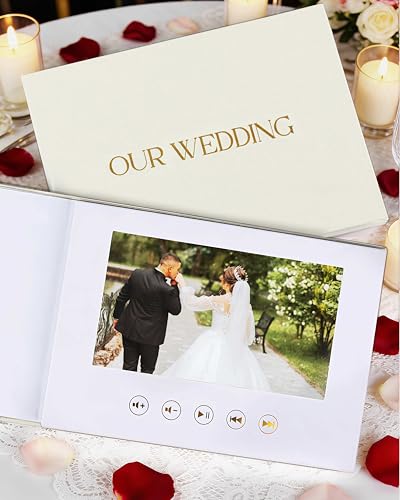 OLEEK Libro de recuerdos digital – Libro de boda de 7 pulgadas, pantalla IPS HD, 16 GB de memoria, libro de video de boda, libro de álbum de boda, álbum de fotos de boda, artículos de boda, regalos de