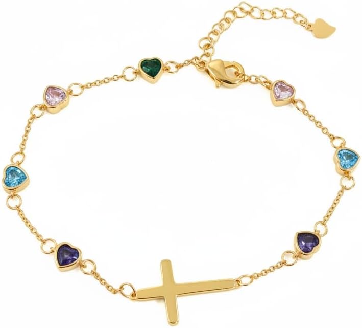 Cross Bracelet Tiny Adjustable Colorful Heart Cross Jewelry Catholic Gift for Women Mom