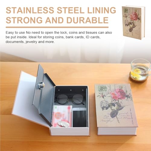 Miniatura 5 de Kbibck Caja Fuerte Para Libros, Caja Fuerte De Libros Con Cerradura De Combinación, Caja De Seguridad En Forma De Libro Para Dinero En Efectivo, Llaves Y Objetos De Valor Estilo Diario De Rosas