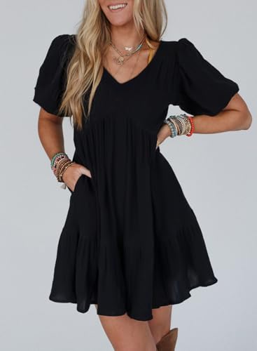 Acelitt Women's Summer Dresses 2025 Beach Casual Deep V Neck Loose Sundress Short Sleeve Mini Dress3