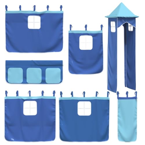 Rideaux pour lit mezzanine avec tour bleu polyester