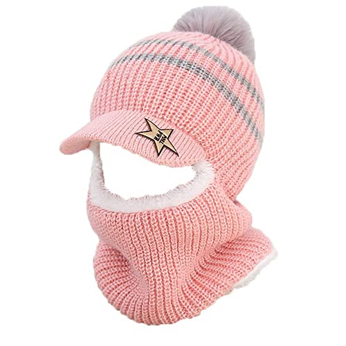 Kids Boys Girls Winter Hat Scarf Set Warm Knitted Hood Scarf Beanie Hat