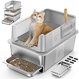 23.6x16x14'' Sifting Litter Box with 2 Drawers, Stainless Steel Drawer Litter Box with 6'' Lid & Metal Scoop, XL Cat Litter Tray, Odor-Control & Saves Clean Time, Fits Most Cats