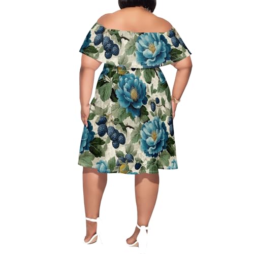 Image of SUZONANA Women's Plus Size Summer Dresses Floral Print Midi Dresses Flowy Sundresses