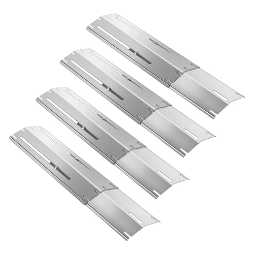 SWAWIS 4 Set 29,8-53,3 cm Universal Placa de Calor Piezas, Accesorio de Calor de 430 Acero Inoxidable para Landmann Outback Brinkmann Charbroil, Burner Cover(Plata)