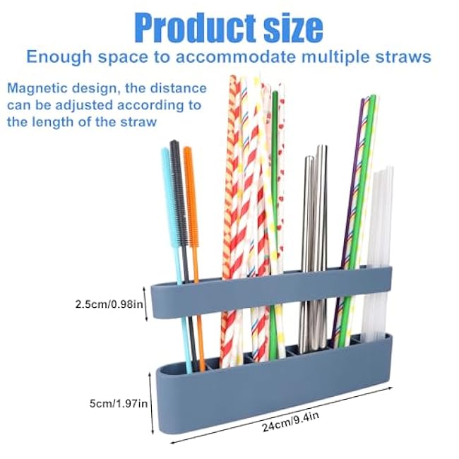 Magnetic Straw Organizer, 6 Slots Silicone Cabinet Straw Holder Dispenser Organizer for Cabinet Counters Cupboards Kitchen Storage