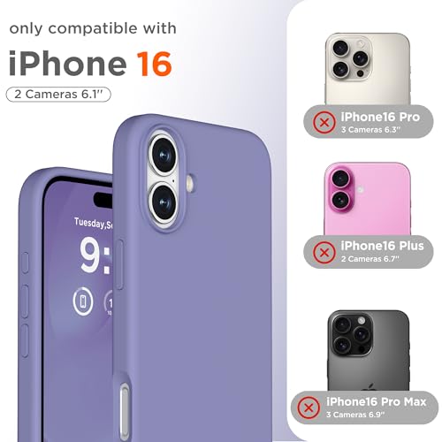 Image of Magnetic for iPhone 16 Case, Compatible with MagSafe, Liquid Silicone Phone Cover with Screen Protector & Camera Protector, Soft Anti-Scratch Microfiber Lining Inside 6.1 inch, Lavender