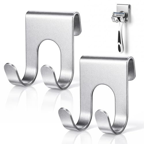 SHENLIU 2 Stück Rasierer Halterung Dusche Edelstahl Rasierhalter Dusche Ohne Bohren Selbstklebende Rasiererhalter Dusches Wasserdicht Rasierhaken Rasier Halter für Badezimmer Küche Wand(Silber)