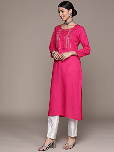 Image of ishin Women's Viscose Straight Embellished Straight Kurta