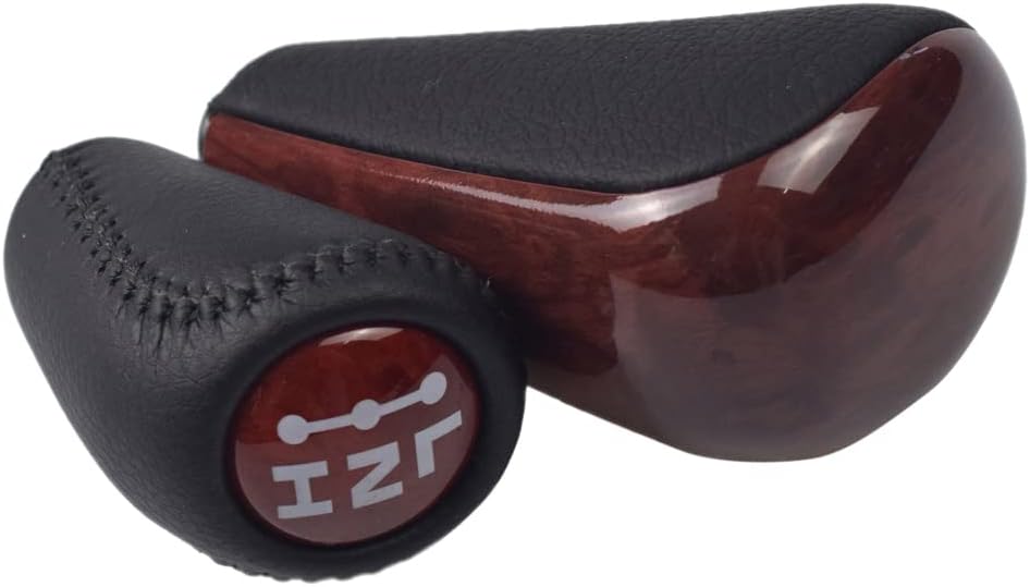 Automatic Leather with Wood 4 Speed Shift Knob + Transfer Case Fit for Toyota Prado 120 2003 2004 2005 2006 2007 2008 2009,2PCS (4 Speed-Transfer)