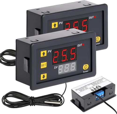 2 Pcs Digitaler Temperaturregler W3230, 12V LCD Thermostat mit NTC10K-Sensor, Breite Anwendung für Heizen und Kühlen, ±0,1°C Genauigkeit, Sicherheitsfunktionen enthalten