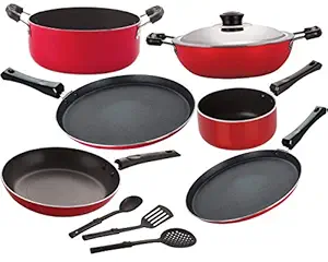 Nirlon Aluminium Non-Stick Stain Resistance Non-Induction Cookware Set-9 Pieces [FT13_FT12_DKDM_SPB_Cass20_TP24_3SPN]