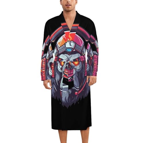 Robo Gorilla Soft Robe Long Sleeve Bathrobes V Neck Sleepwear Spa Robes with Belt Men Woman