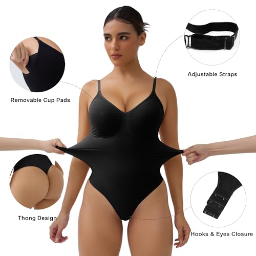 Shaperx SZ5015-BLACK-S/M Bodysuit For Women Tummy Control Shapewear Seamless Sculpt Body Shaper thumb #4