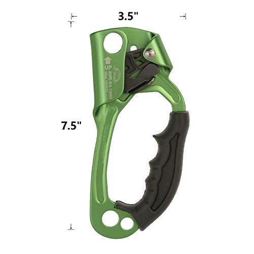 SZCQ SRT Climbing Equipment Hand Ascender Light Alloy Mountaineering Rock Ergonomic Rappelling Gear Handled Right asender Arborist Tree Climber Rigging (Green,Right Hand) - Thumbnail 2