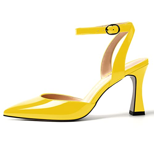 SKYSTERRY Womens Pointed Toe Ankle Strap Buckle Wedding Casual Patent Spool High Heel Pumps Shoes 3.3 Inch2