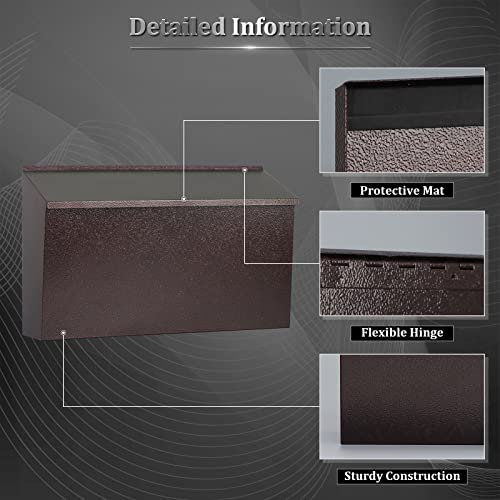 Dalmbox Wall-Mount Mailbox Large Mailbox for Post Rust-Proof Galvanized Steel Box for Outside or Townhouse Horizontal Style, Bronze, 15.7” x 4.3” x 9.4” - Thumbnail 3