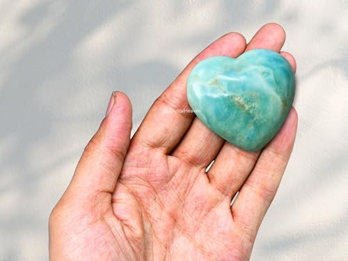 Image of Certified Caribbean Calcite Crystal Heart Palm Pebbles Stones for Anxiety Stress Relief Massage - AAA Grade Original Healing Gemstone Agate Heart Palm Stone for Yoga Meditation Spiritual