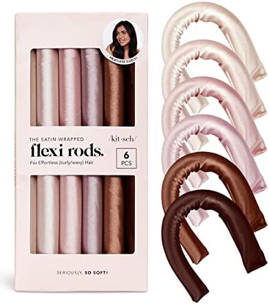 Kitsch Satin Heatless Hair Curlers – No Heat Hair Curlers to Sleep In for Overnight Curls – Soft Heatless Curling Rods for Women with Short & Long Hair - Alternative to Heat Styling – 6 pcs, Rosewood