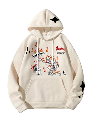 SweatyRocks Men's Sweatshirt Letter Graphic Long Sleeve Drop Shoulder Drawstring Hoodies
