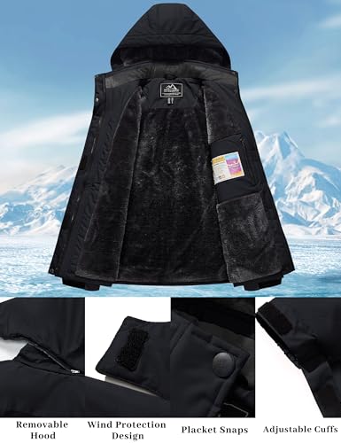 MAGCOMSEN Skijacke Damen Übergangsjacke Winter Outdoor Winterjacke Fleecejacke Parka Wärme Abnehmbarer Kapuze Schwarz XXL