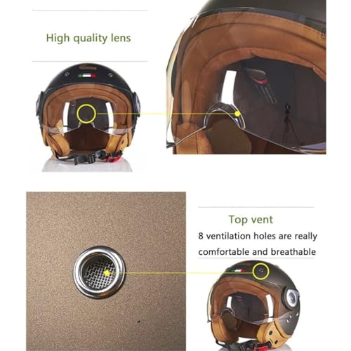 Casque de moto leger retro noir et or avec visiere de protection
