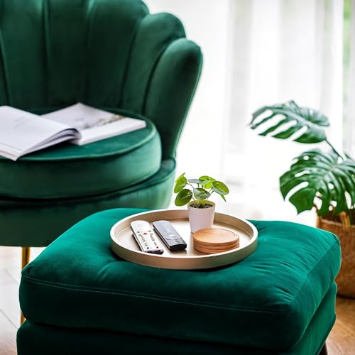 Hanobe Decorative Wooden Tray: Shiny Gold Round Modern Serving Tray 30 cm Country House Golden for Kitchen Coffee Table Candles Decoration - Image 4