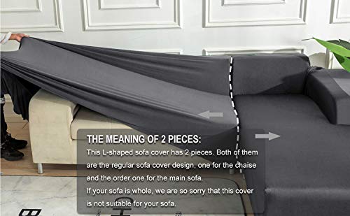 WOMACO L Shape Sofa Covers Sectional Sofa Cover 2 pcs Stretch Sofa Slipcovers for L-Shape Couch (L-Shape 2+3 Seats, Dark Gray)