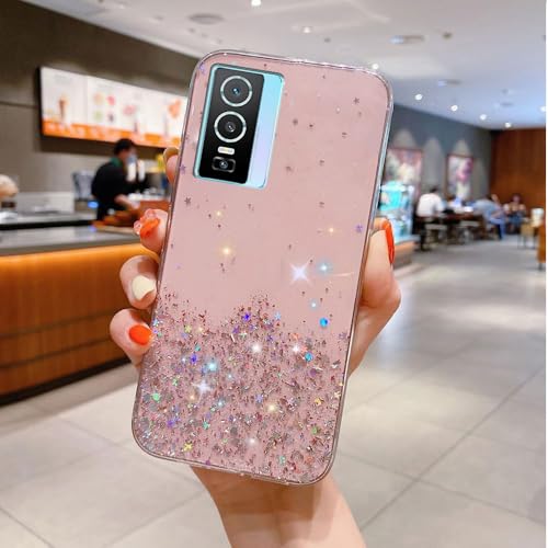 PAIXIKYZ Compatible con Vivo Y76 5G-Funda Transparente TPU Antichoque con Purpurina Cielo Estrellado