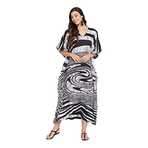 Image of Oussum Women Plus Size Kaftan Kimono Loose Maxi summer dresses for women Beach 3 /4 Sleeve Casual lounge dress Boho