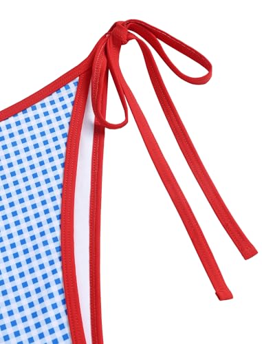 Image of ZAFUL Bikini Sets for Women Halter Bow Decor Tiny Floral Gingham Print Swimsuit Tie Side 2 Pieces Bathing Suit