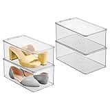 iDesign Stackable Shoe Box with Hinged-Lid for Wedges or Sandals, Set of 4, Clear, Made in USA
