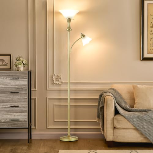 Image of Torchiere Glod Floor Lamp with Adjustable Angle Reading Lamp-71IN