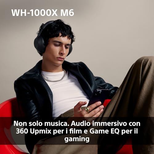 WH-1000XM6 Cuffie wireless Premium con cancellazione del rumore, audio Hi-Res, massimo comfort, design pieghevole, custodia resistente, batteria da 30 ore, iOS e Android - Black - Cuffia gaming - Immagine 7