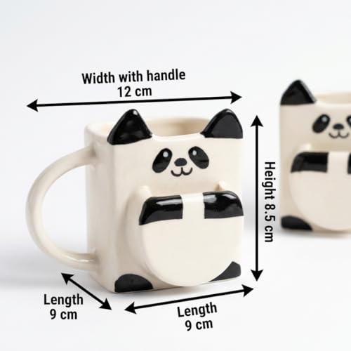 Image of Ceramic Panda Mug Set of 2 with 3D Cookie Biscuit Tea Bag Holder |Coffee Mug Pair | Cute Panda Cup Set | Tea Mug Gift for Couples Best Friends | 240 ml Each | Microwave & Dishwasher Safe