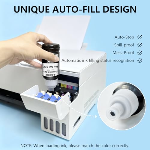 Image of 400mL 522 Ink Refill Bottles for ET-2800, ET-2803, ET-2400, ET-2720, ET-4800, ET-4810, ET-2840, ET-2900, ET-2903, ET-4903 Printers, Dye-Based BK /C /M /Y, Not for Sublimation