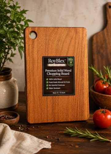 Image of Acacia Solid Wood Cutting Board 20x30 cm | Wooden Chopping Board for Kitchen | Reversible Vegetable, Fruit & Meat Cutting Board | Durable Kitchen Chopping Board (33L x 23W with Hole)
