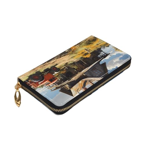 Leather Women Wallets, Long Credit Card Holder, Texas Farm Tractor Print Billfold Clutch & Travel Purse Large Capacity3
