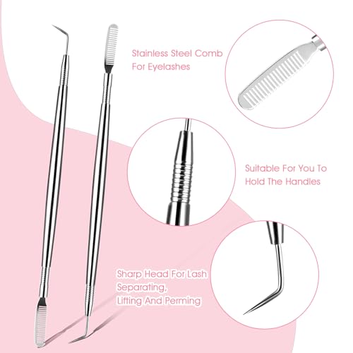 2 Pieces Eye Lash Separator Tool Lash Lift Tinting Tint Tool Lash Lift Rods Tool Perm Extension Separation Comb Lash Lift Kit for Eyelashes Eyebrows Tinting Perm Curling Extensions Supplies(Silver) - Image 3