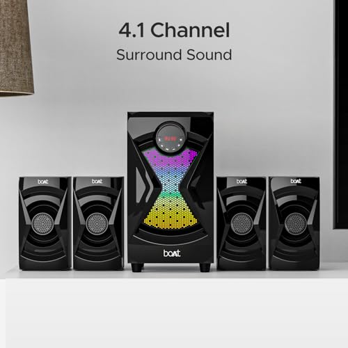 Image of boAt Blitz 1500 Pro Bluetooth Speaker w / 80W Signature Sound, 4.1-Channel Surround Sound, RGB LEDs, BT v5.0, AUX Port, USB Port, SD Card Slot, FM Radio, EQ Modes & LED Display (Space Black)