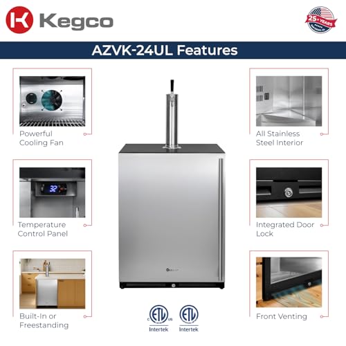 Image of Kegco 24 inch Wide Single Tap Stainless Steel Built-In Left Hinge Kegerator with Dispense Kit