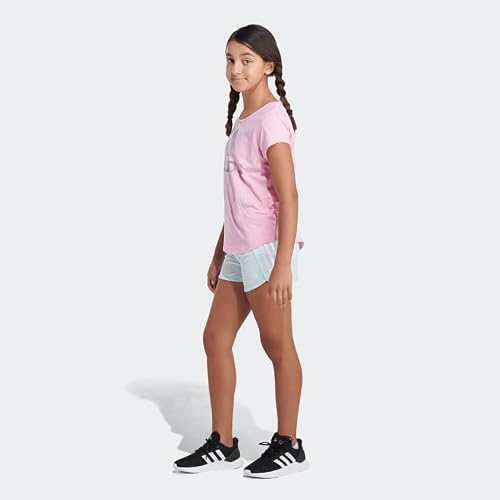 Adidas Girls' Little Elastic Waistband 3 Stripe Mesh Short, Ice Mint, Small (7/8) #TOP2