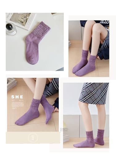 Image of 6 Pairs Women Slouch Socks, Mid Calf Rib Tube Scrunchy Slouchy Crew Socks for Women, Cotton Casual Socks