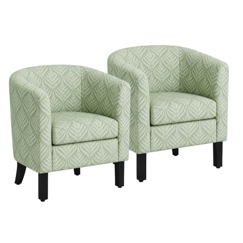 Image of BELLEZE Set of 2 Upholstered Barrel Accent Chair - Frond Green